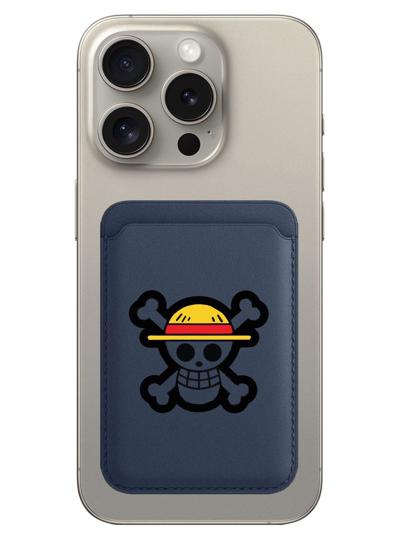 Theodor Magnetic Wallet, Compatible with MagSafe Wallet, for iPhone Wallet, for iPhone 16/15/14/13/12 Series, Not for iPhone 13/12 mini, 3 Card Holder, Vegan Leather, Navy - Skull - Image 1