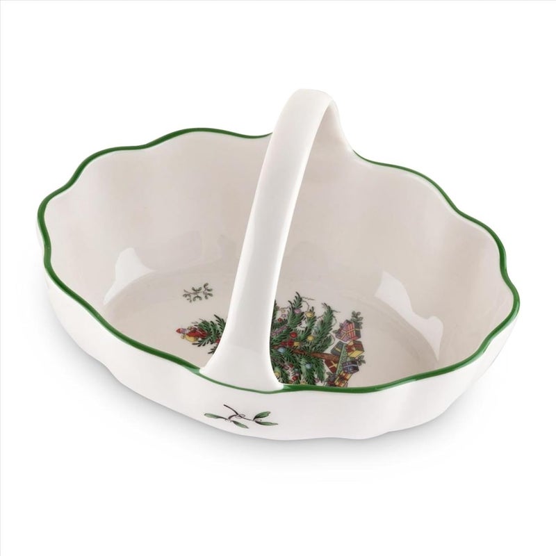Spode Spode Christmas Tree 6 Basket with Handle Snack Bowl for Nuts Candies Berries Earthenware Holiday Gift Festive Serveware  Holiday Trinket Dish Seasonal Dcor - Image 1