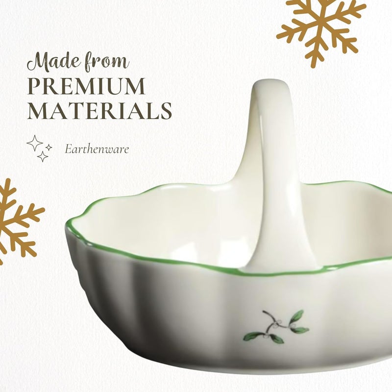 Spode Spode Christmas Tree 6 Basket with Handle Snack Bowl for Nuts Candies Berries Earthenware Holiday Gift Festive Serveware  Holiday Trinket Dish Seasonal Dcor - Image 4