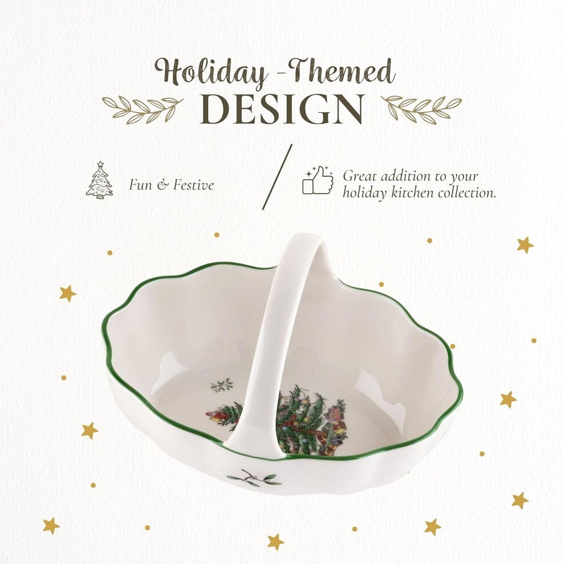 Spode Spode Christmas Tree 6 Basket with Handle Snack Bowl for Nuts Candies Berries Earthenware Holiday Gift Festive Serveware  Holiday Trinket Dish Seasonal Dcor - Image 3