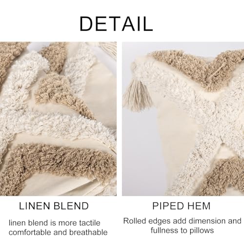 RinRinfam Boho Tufted Lumbar Throw Pillow Cover 12x 20 with Tassels, Modern Geometric Farmhouse Neutral Pillow Cushion Cases, Decorative Pillows for Bed, Outdoor Couch Bedroom Car Cream Khaki - Image 2
