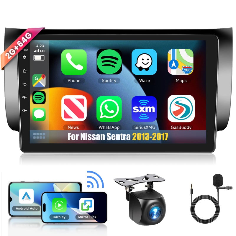 METEESER 4Core+64G for Nissan Sentra 2013-2017 Car Radio with Wireless Carplay/Android Auto,Android Car Stereo 10.1 Inch Touch Screen GPS Navi WiFi Bluetooth FM/RDS Mirror Link SWC Backup Camera - Image 1
