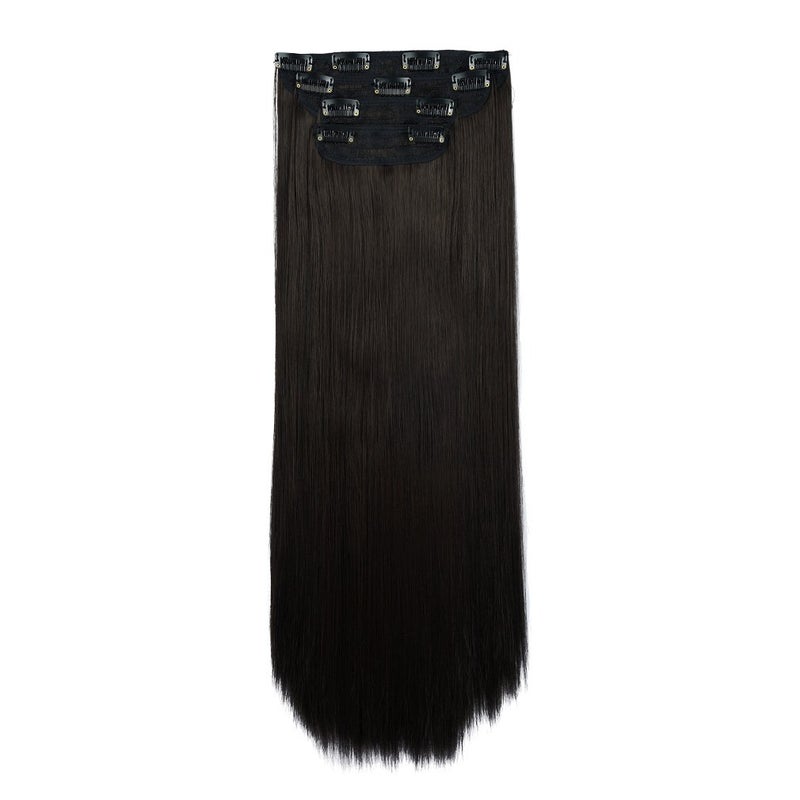 REECHO 24" Straight Long 4 PCS Set Thick Clip in on Hair Extensions Black Brown - Image 2