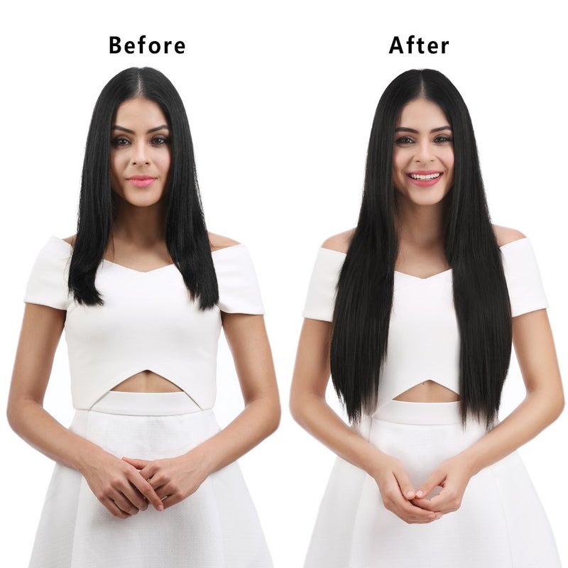 REECHO 24" Straight Long 4 PCS Set Thick Clip in on Hair Extensions Black Brown - Image 4