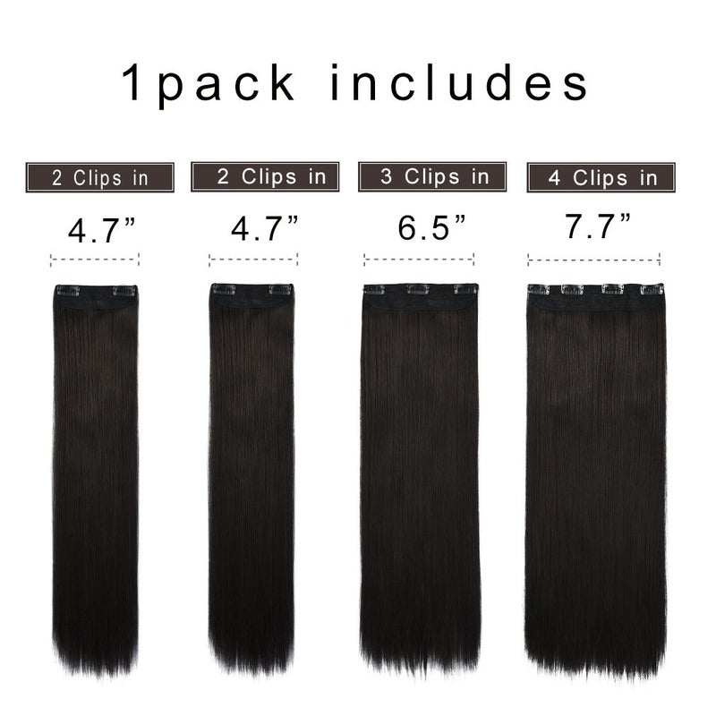 REECHO 24" Straight Long 4 PCS Set Thick Clip in on Hair Extensions Black Brown - Image 3
