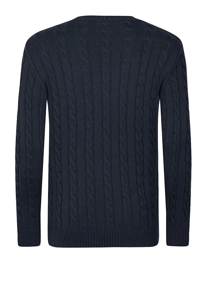 FELIX HARDY Navy Cable Knit Crew Neck Pullover for Men | Best Price UAE