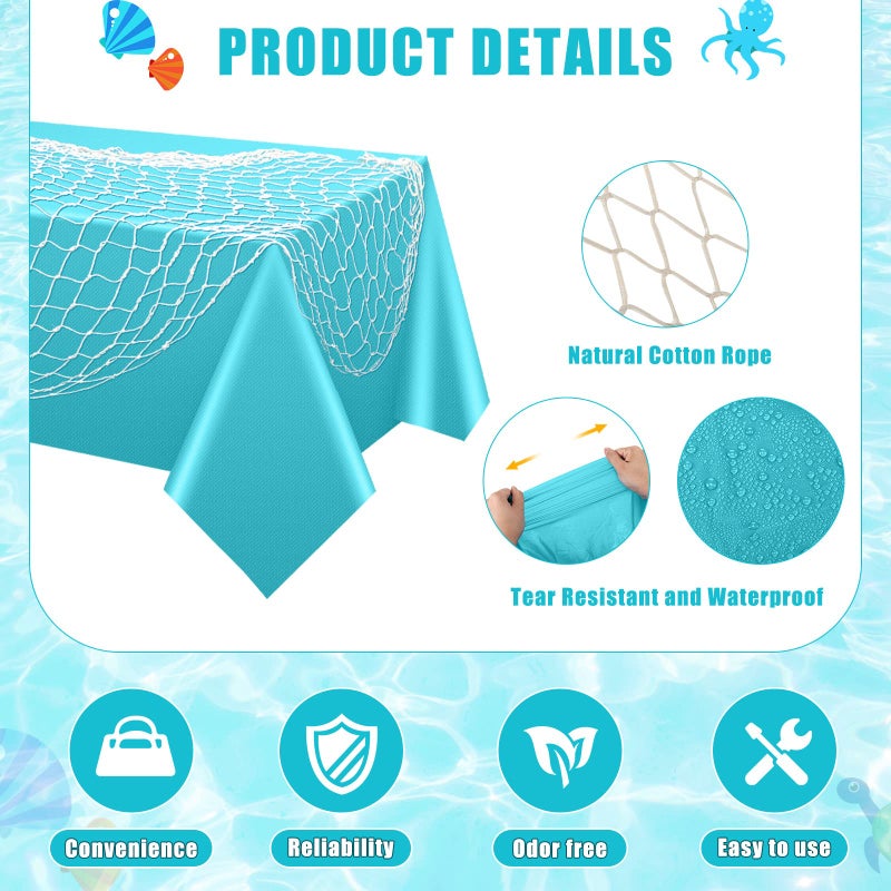 Unittype 6 Pcs Fish Net Decorative and Tablecloth Set, Cotton Fishnet and Plastic Table Cover Decorations Set for Nautical Themed Party Baby Shower Pirate Decorations Mermaid Party(Fresh Color) - Image 3