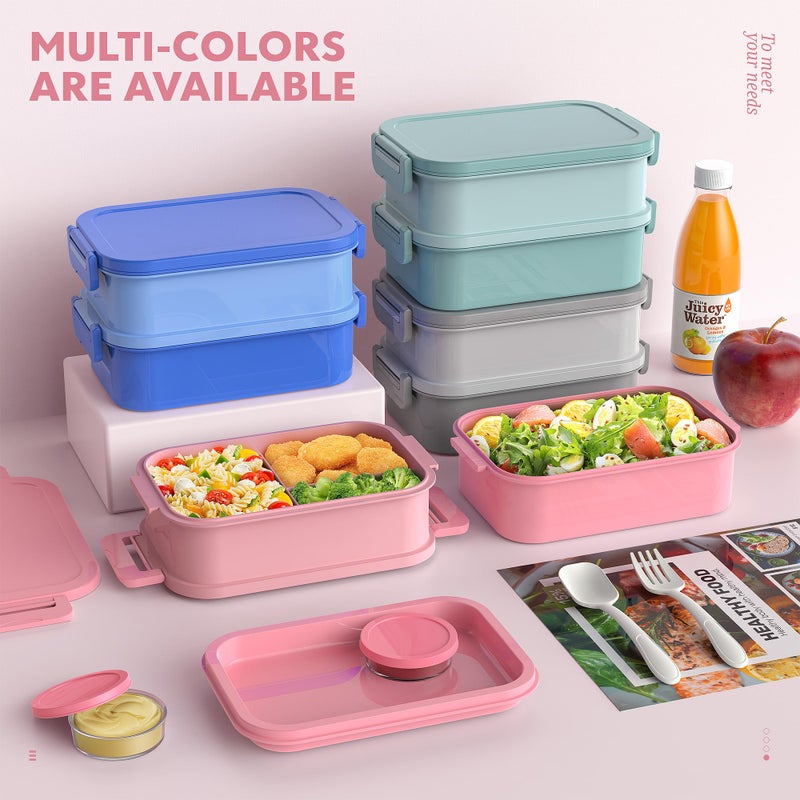 Jelife Bento Lunch Box For Adults - 3 Layers Leak-Proof Stackable Bento Box For Adults  72Oz Large-Style All-In-One Adult Lunchbox Bento Box With Utensil Accessories For Dining Out Work  Pink - Image 4
