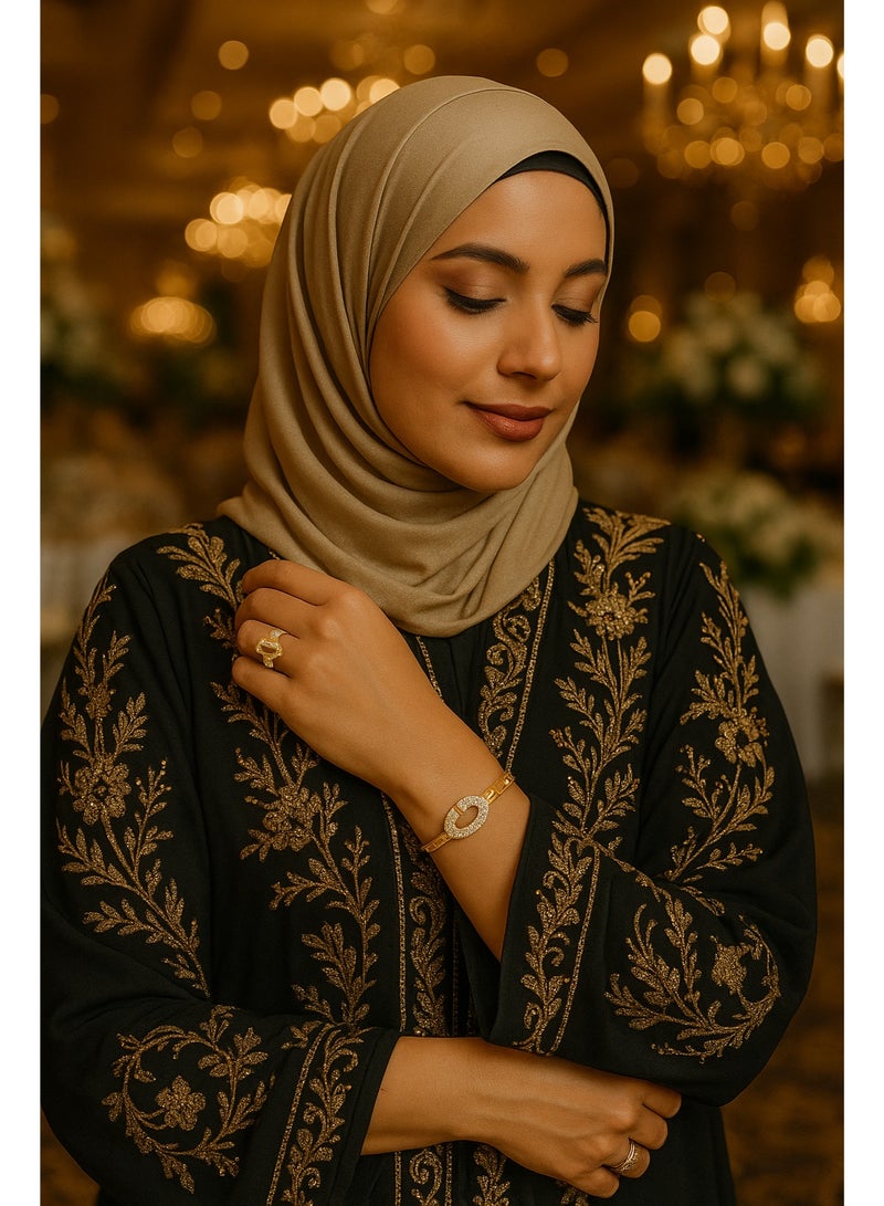 ياميكر طقم سوار وخاتم نسائي مطلي بالذهب من YAMEKER.AE | سوار وخاتم قابلان للتعديل بتصميم القفل | مرصّع بحجر الزركون CZ اللامع | مجوهرات موضة للحفلات والزفاف والخطوبة والهدايا - Image 5