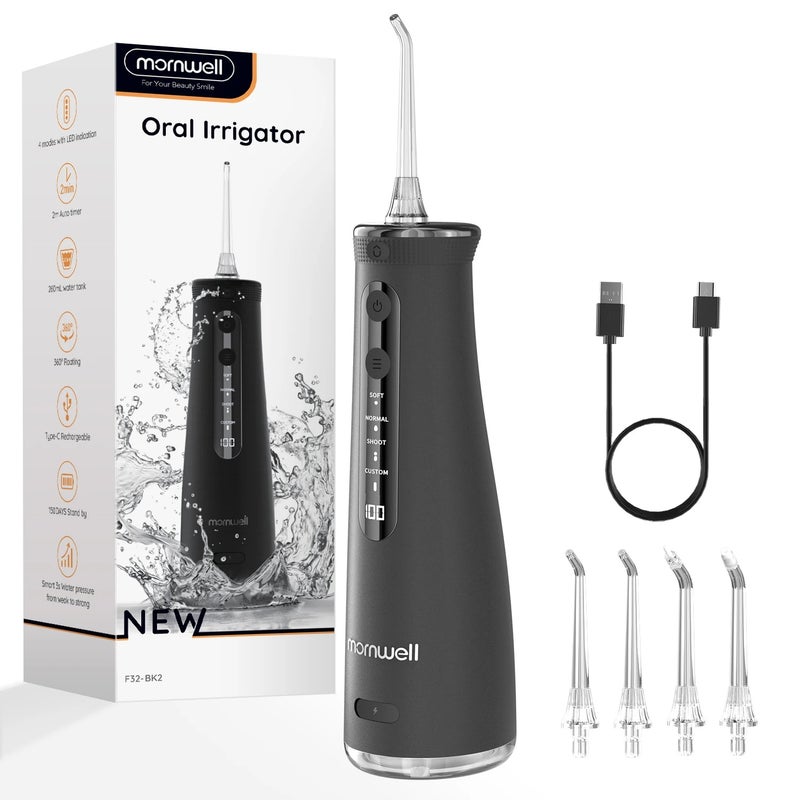Mornwell Cordless Water Flosser With 4 Jet Tips 4 Modes 260ML Portable Rechargeable Oral Water Floss IPX7 Waterproof for Gums Care - Image 1
