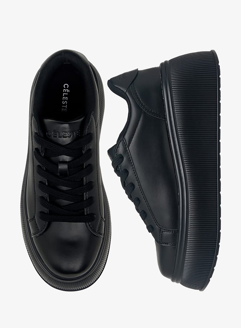 Celeste Women's Solid Chunky Sole Sneakers with Lace-Up Closure - Image 3