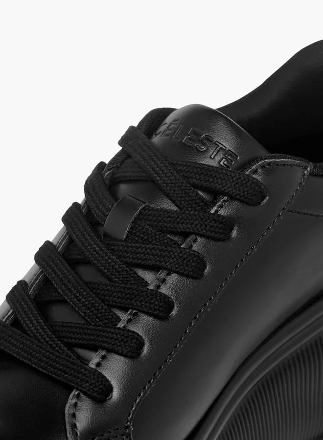 Celeste Women's Solid Chunky Sole Sneakers with Lace-Up Closure