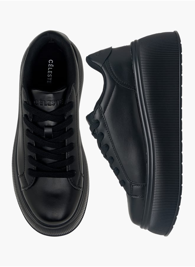Celeste Women's Solid Chunky Sole Sneakers with Lace-Up Closure  - Image 1