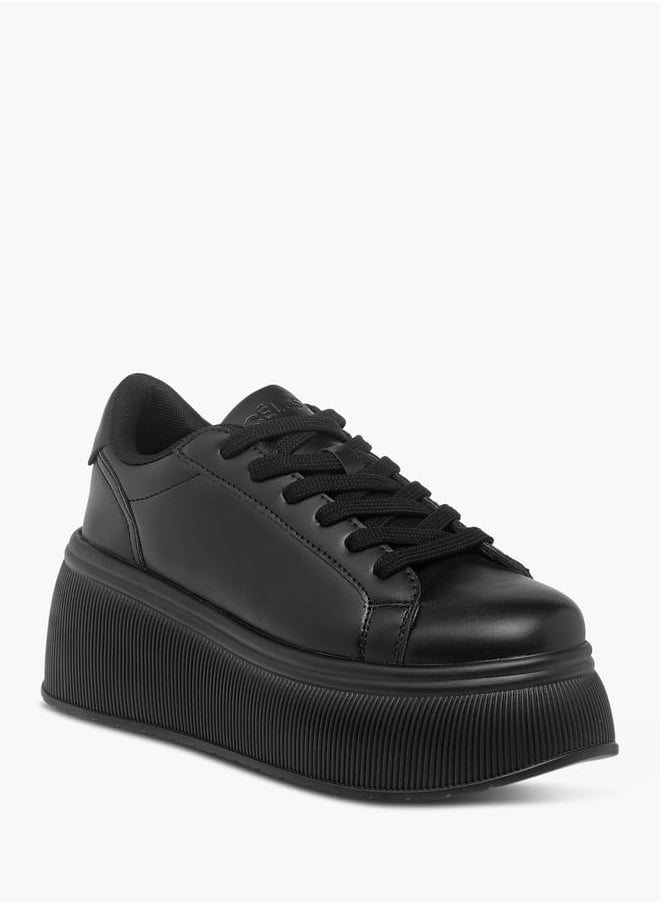 Celeste Women's Solid Chunky Sole Sneakers with Lace-Up Closure  - Image 2