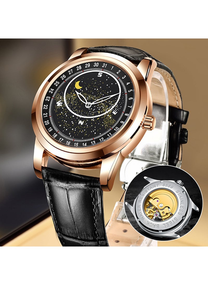Generic Rotating Starry Sky Kamudi Mens Fashion Automatic Mechanical Watch 999 gold shell black [mechanical]] 
