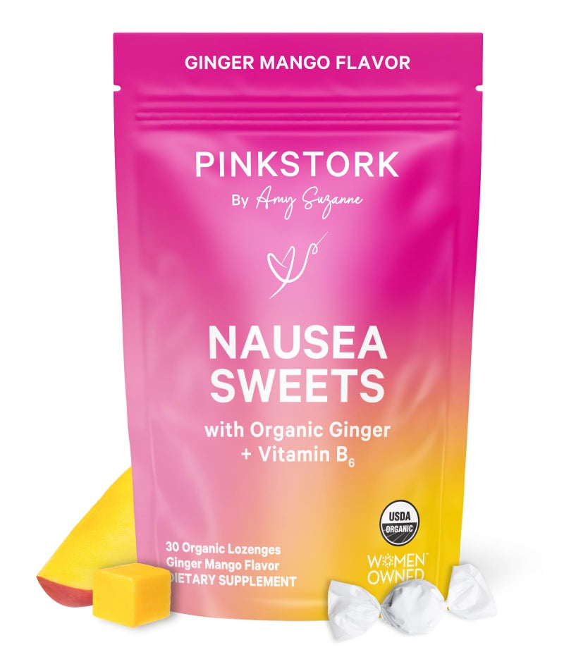 Pink Stork Organic Mango Sweets with Vitamin B6 for Morning Sickness and Motion Sickness Added Ginger Vitamin B6 1st Trimester Pregnancy Must Haves 30 Wrapped Candies