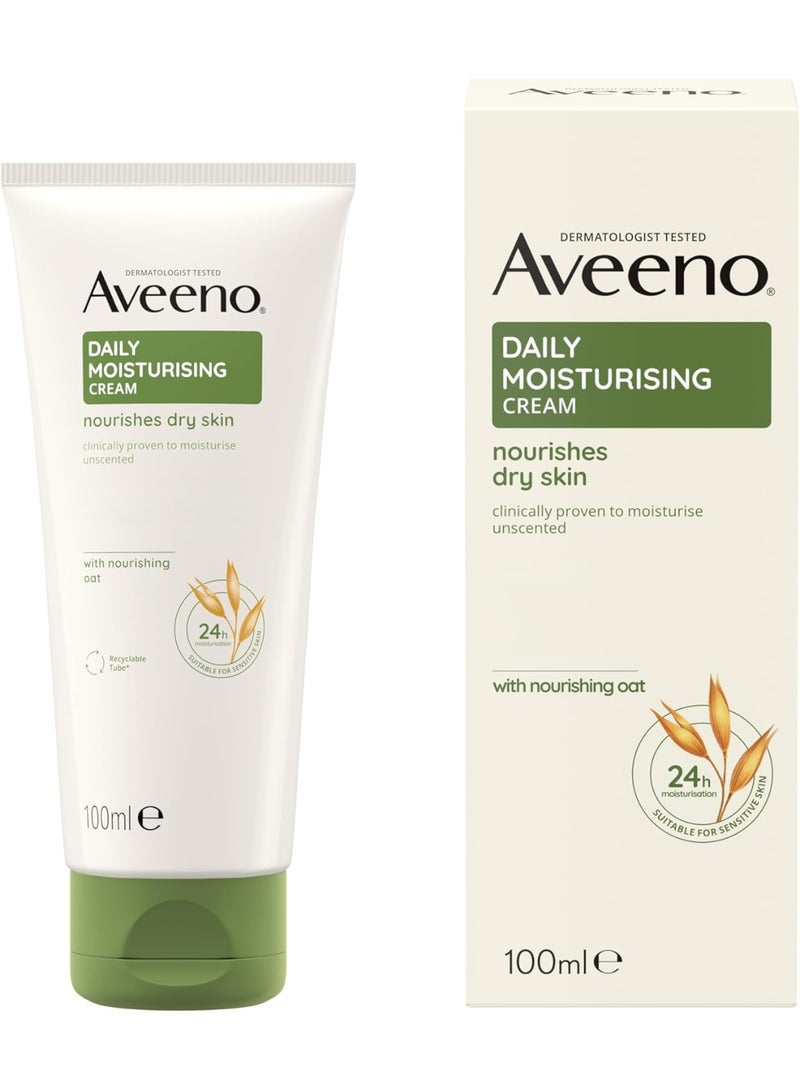 Daily Moisturizing Cream with Nourishing Oat, Unscented, Suitable for Sensitive Skin, Nourishes Dry Skin, 24H Moisturization, Clinically Proven, Dermatologically Tested, 100ml