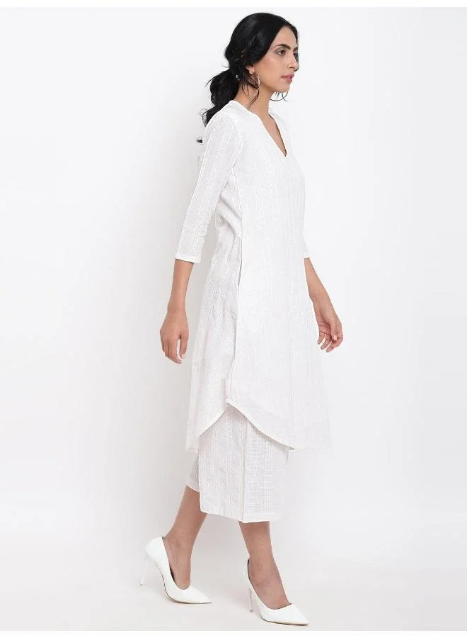 trueBrowns White Dobby Kurta Set