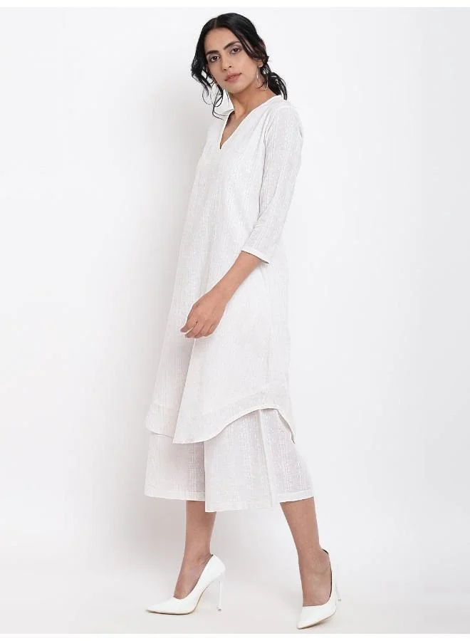 trueBrowns White Dobby Kurta Set