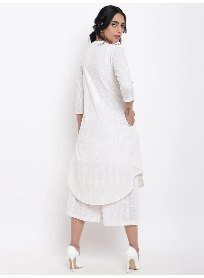 trueBrowns White Dobby Kurta Set