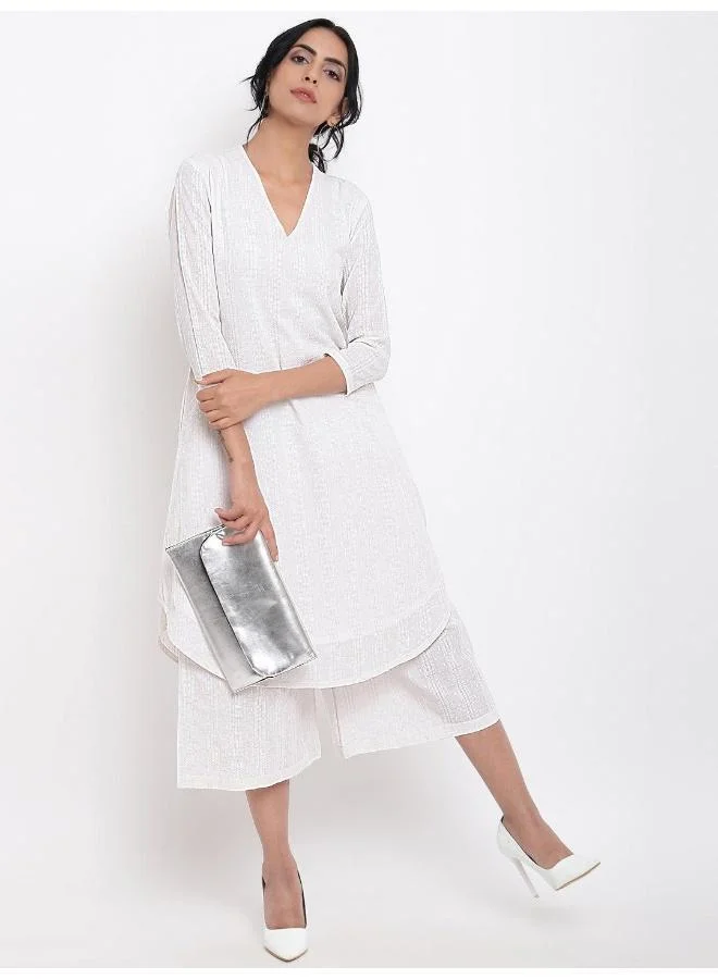 trueBrowns White Dobby Kurta Set