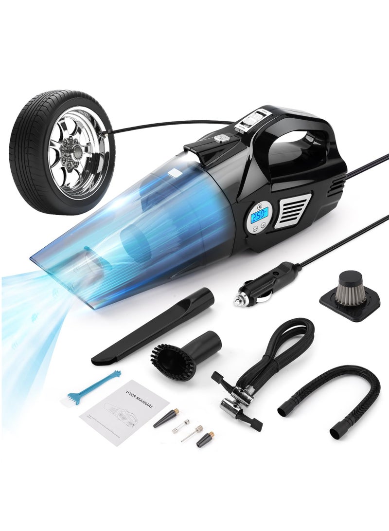 Hihonor 2 in 1 Handheld Vacuum Cleaner Portable Air Compressor, 8KPa Car Vacuum Cleaner 100PSI Tire Inflator 14FT Cord with Tire Pressure Gauge Display with LED Car Accessories - Image 1