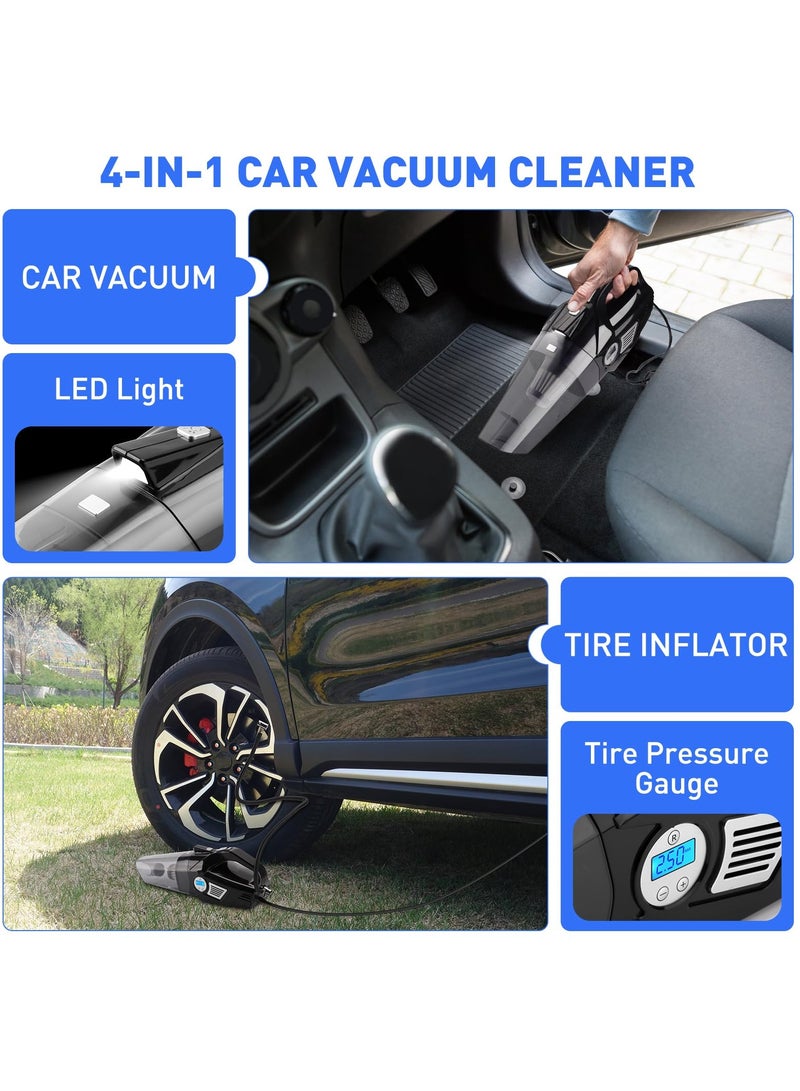 Hihonor 2 in 1 Handheld Vacuum Cleaner Portable Air Compressor, 8KPa Car Vacuum Cleaner 100PSI Tire Inflator 14FT Cord with Tire Pressure Gauge Display with LED Car Accessories - Image 2