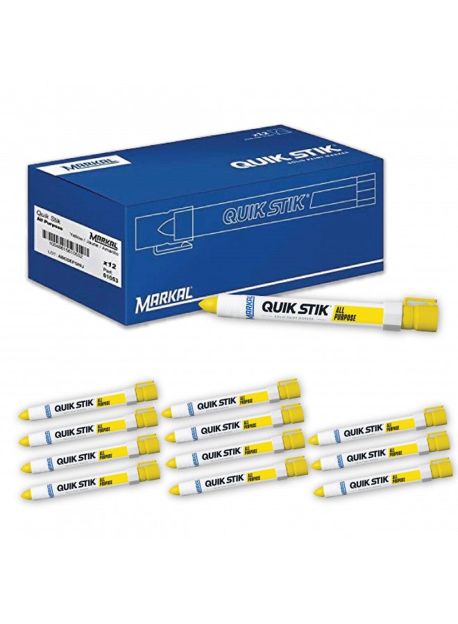 Markal 61053 Quik Stik Twist Long-Lasting Solid Paint Marker, Yellow (Pack of 12) - Image 1