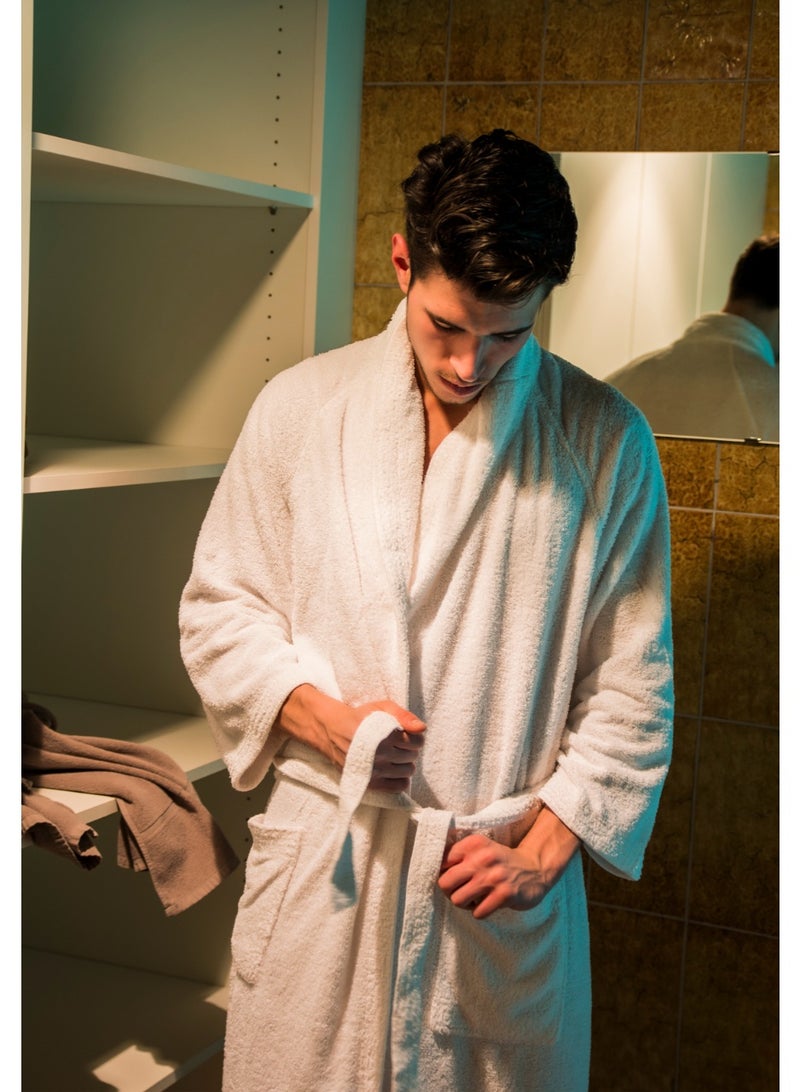 My Cotton Unisex White Hooded Terry Bathrobe 100% Cotton Soft Absorbent Hotel Spa Bath Robe for Men & Women - Image 3