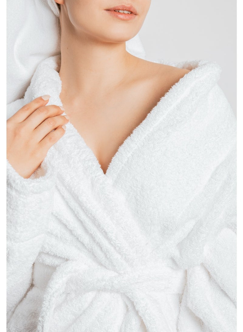 My Cotton Unisex White Hooded Terry Bathrobe 100% Cotton Soft Absorbent Hotel Spa Bath Robe for Men & Women - Image 1