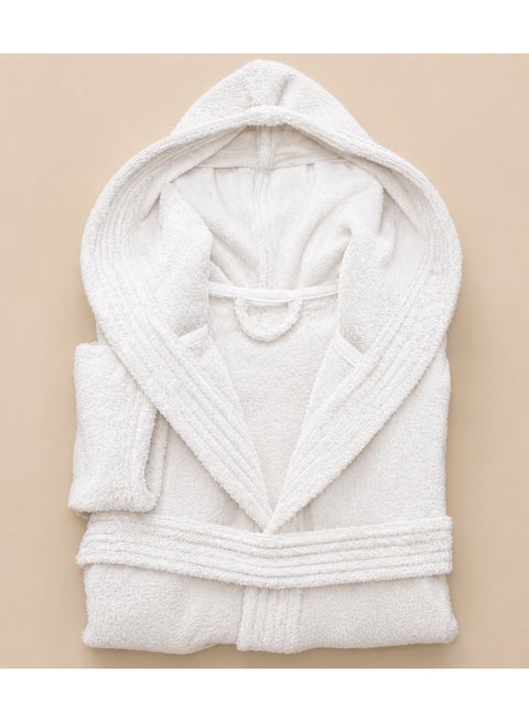 Unisex White Hooded Terry Bathrobe 100% Cotton Soft Absorbent Hotel Spa Bath Robe for Men & Women
