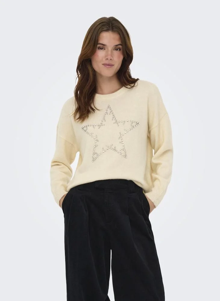اونلي ONLRENATA LongSleeve crew NECK BLING Knitted Sweater