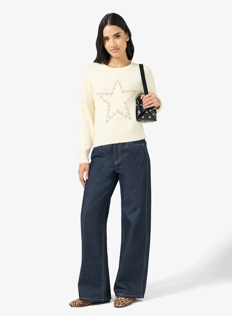 ONLY  XMAS Star bling details Sweater for Women | Best Price UAE