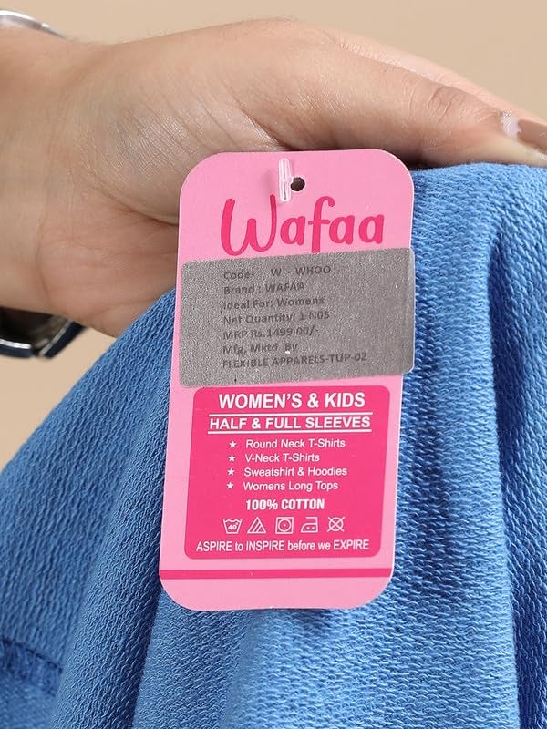 Wafaa Women's Cotton Plain Hooded Neck Full Zipper Sky Blue Color Regular Fit Sweatshirt Hoodies with Kangaroo Pocket Large Size - Image 2