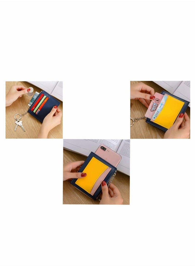 Y&D - Purses for Women Small,Blocking Wallet Large Capacity,Short Mini Card Holder,Short Leather Purse with Zipper Pocket,Womens Slots (Blue) - Image 1