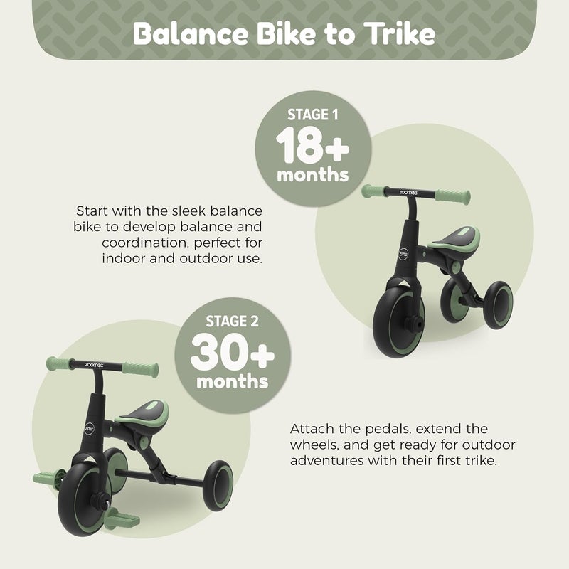ZOOMEE Balance Bike to Trike, 2-in-1 Ride On Tricycle for Toddlers, With Adjustable Seat and Removable Pedals, Indoor & Outdoor Use, Ages 18 Months+, Forest Green, Develops Confidence & Motor Skills - Image 4