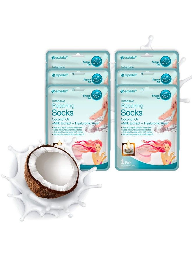 Epielle Intensive Repairing Foot Mask For Dry Foot And Cracked Heel And Callus (Socks6Pk) Foot Spa Masks Coconut Oil + Milk Extract + Hyaluronic Acid. Stocking Stuffers!! - Image 1