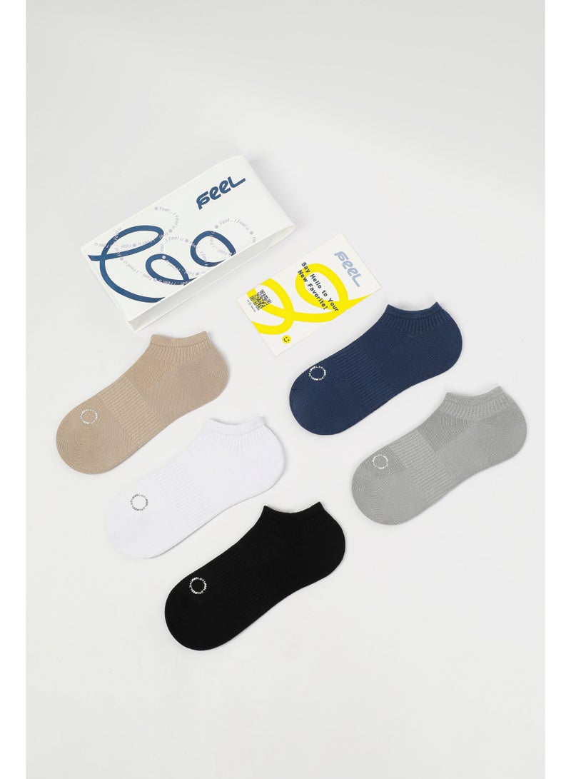 FEEL Men's Low-Cut Socks, Breathable Cotton Blend, Light Multicolor, 5 Pairs - Image 1