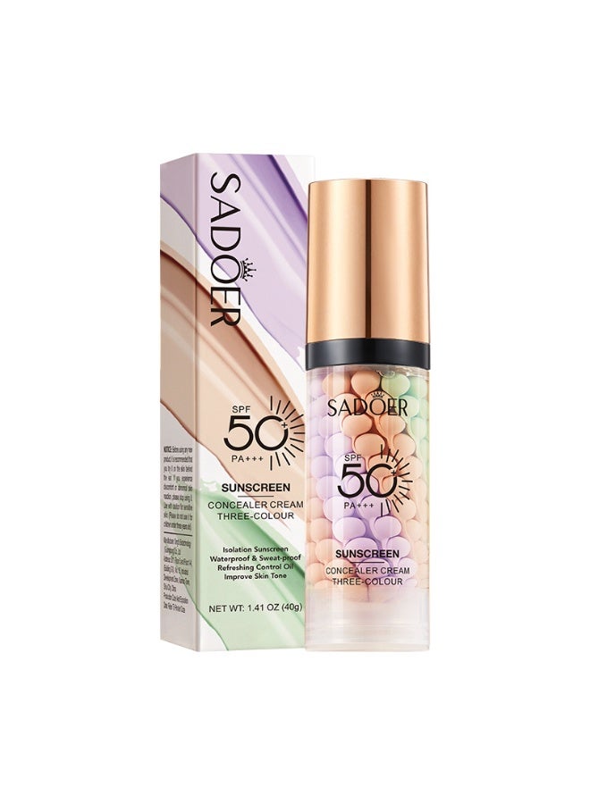 SADOER 3 In 1Primer for Face Before Makeup,Sunscreen Isolation Cream, SPF 50, One Step Color Corrector Face Primer, Blurs Imperfections Oil Control & Moisturizing Skin Tone Correcting,Radiance Skin - Image 1