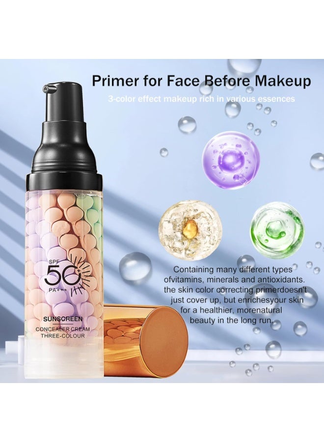 SADOER 3 In 1Primer for Face Before Makeup,Sunscreen Isolation Cream, SPF 50, One Step Color Corrector Face Primer, Blurs Imperfections Oil Control & Moisturizing Skin Tone Correcting,Radiance Skin - Image 5