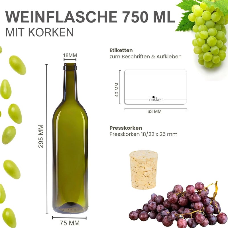 ميكين 6 Glass Bottles 750 ml Oil Bottles Green with Corks and Labels - Image 3