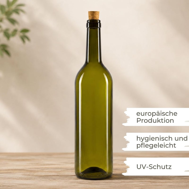 ميكين 6 Glass Bottles 750 ml Oil Bottles Green with Corks and Labels - Image 2