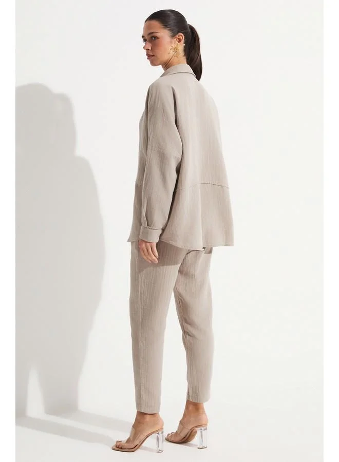 جون June Shirt Trousers Set Mink