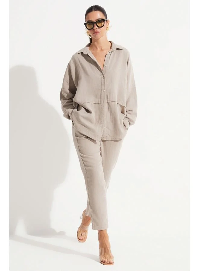 جون June Shirt Trousers Set Mink
