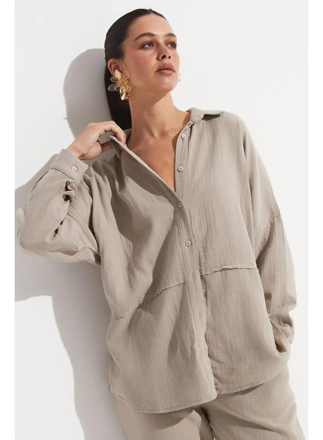 جون June Shirt Trousers Set Mink