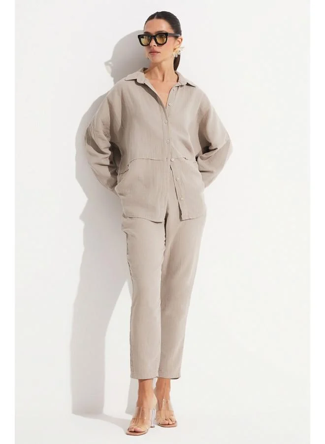 جون June Shirt Trousers Set Mink