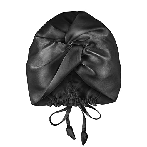 OLESILK Silk Bonnet for Sleeping Women 100 Mulberry 22 Momme Silk Adjustable Fit for Night Hair Care No Frizz for Curls Black