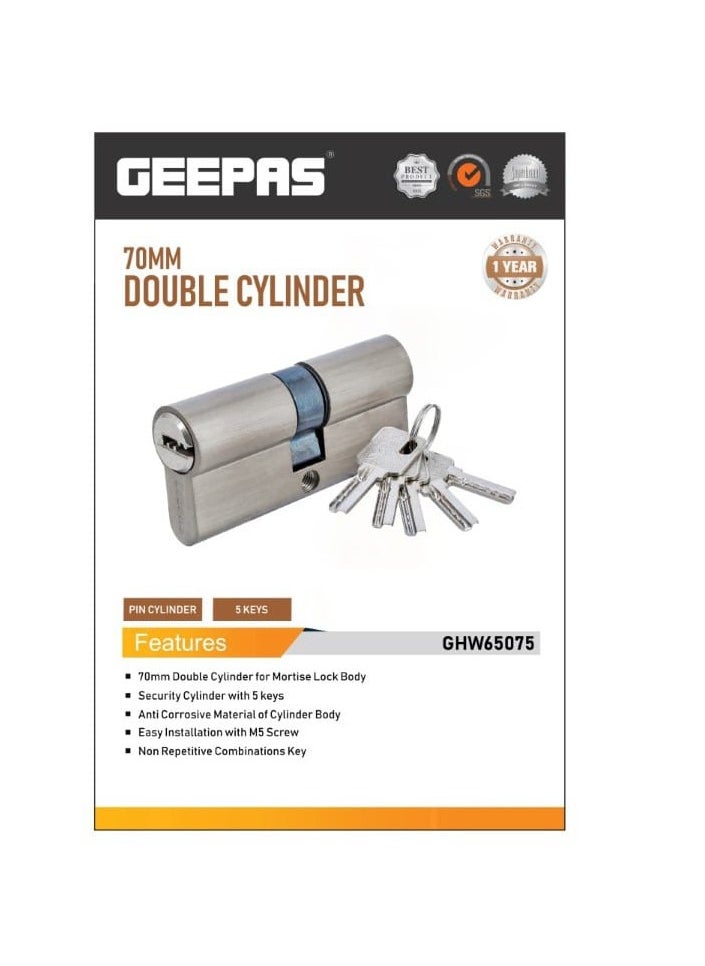 GEEPAS Geepas Double Cylinder Door Lock 70mm – Anti-Bump, Anti-Drill, Anti-Pick Mortise Lock with 5 Keys – High-Security Lock for Wooden, Metal, UPVC, Composite, Patio & French Doors  - Image 5
