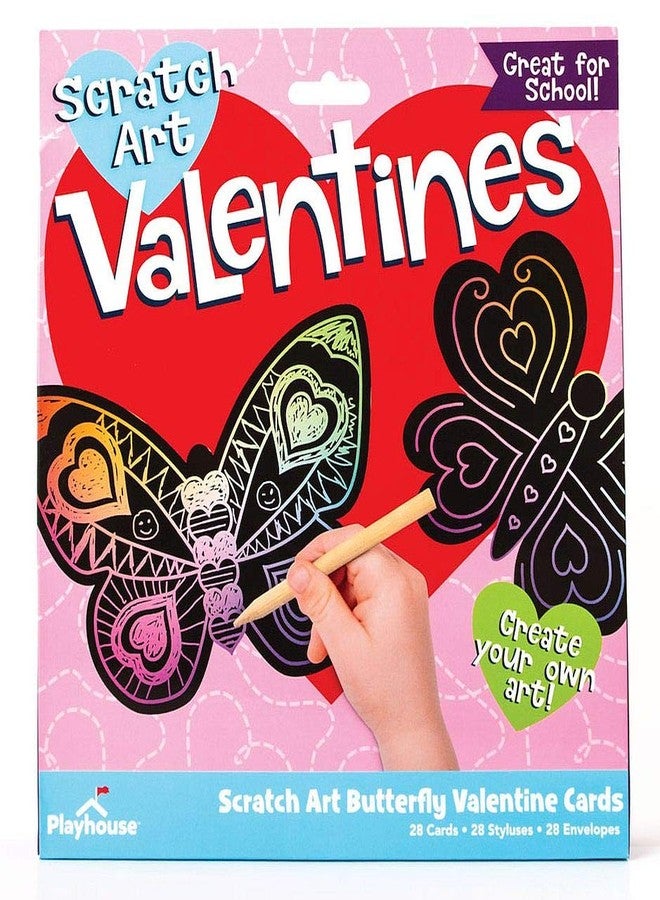 Playhouse Scratch Art Butterfly 28 Card Super Valentine Exchange Pack for Kids - Image 1
