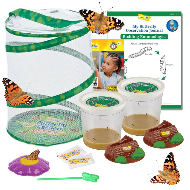 Insect Lore Butterfly Garden with 10 Live Baby Caterpillars - Habitat, Feeder, Chrys-A-Lid Holders, STEM Activity Journal - Raise and Release Painted Lady Butterflies - Image 1